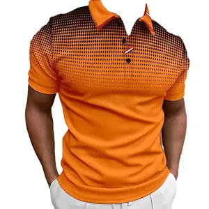 Polo de hombre slim fit naranja con estampado degradado de lunares negros y manga corta