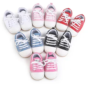Zapatos de Primeros Pasos de Lona para Bebé Suela Blanda Antideslizante Cordones Zapatillas para Niños Niñas 0-1 Año Casual