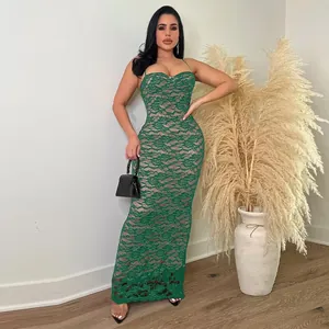 Elegantes grünes Spitzenkleid für Damen mit sexy Bodycon-Passform für Partys und Events