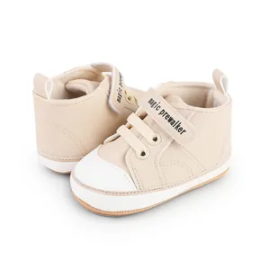 Soft cream baby walking shoes featuring adjustable velcro straps for 0-1 year olds