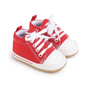 Zapatos de lona roja para bebés de 0 a 1 año con suelas blandas antideslizantes