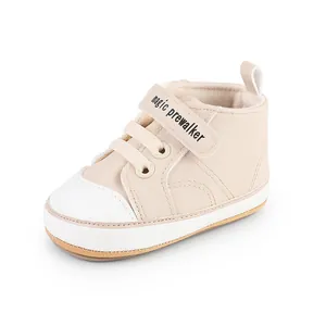 Comfortable beige baby pre-walker shoe featuring soft PU leather and secure velcro strap