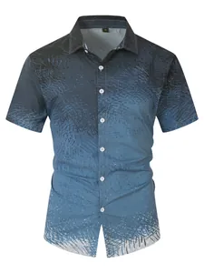 Vue détaillée d'une chemise pour hommes à manches courtes avec imprimé dégradé bleu