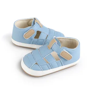 Hellblaue Sommer Baby Lauflernsandalen mit Klettverschluss und atmungsaktivem Design