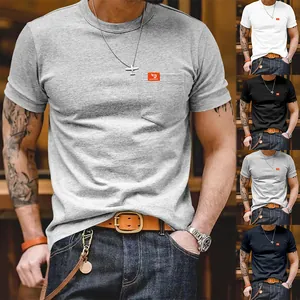 Camiseta de Corte Ajustado para Hombre Poliéster Cuello Redondo Manga Corta Con Bolsillo en el Pecho Color Sólido Casual Moda