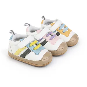 Scarpe Primi Passi per Neonati in PU Artificiale Suola Morbida Antiscivolo Chiusura a Strappo Patchwork Casual