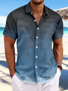Chemise d'été boutonnée à manches courtes pour homme avec motif dégradé bleu chic