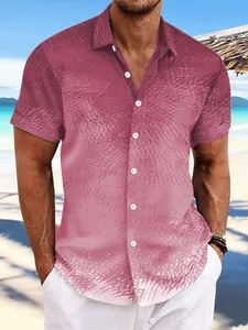 Chemise à manches courtes pour hommes avec imprimé palmier tropical et col à revers