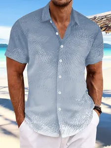 Chemise de plage élégante à manches courtes pour hommes avec imprimé feuille de palmier