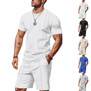 Premium men's summer waffle knit T-shirt and shorts set available in five colors