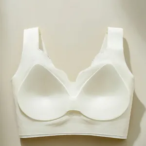 Seamless off-white lace bralette with fixed cups and wireless support for daily wear