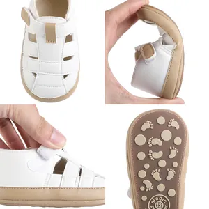 Soft white faux leather baby pre-walker shoes with anti-slip sole for infants 0-1 year old