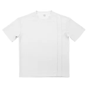 Detailed macro view of white waffle knit crew neck short sleeve T-shirt for men
