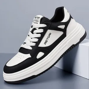 Ανδρικά Casual Παπούτσια Skate 2024 Νέα Τάση Άνοιξης Sneakers Χαμηλά Αναπνεύσιμα από Δέρμα Σπλιτ Παπούτσια Περιπάτου για Εφήβους Μαύρο Λευκό