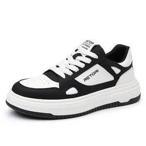 Ανδρικά casual sneakers σε μαύρο και άσπρο με σόλα πλατφόρμα, νέα συλλογή του 2024