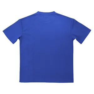 A detailed rear view showing the texture of a blue waffle knit crewneck t-shirt