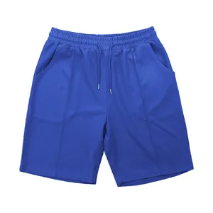 Royal blue men's waffle knit shorts with elastic drawstring waist and side pockets