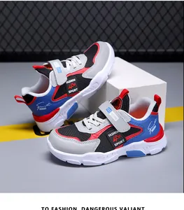 Close-up of lightweight breathable mesh children's sports shoes with Velcro straps