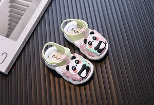 Detailed view of cute cartoon panda sandals for toddlers with soft anti-slip soles