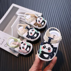 Toddler Baby Boys Girls Cartoon Panda Sandals Summer Closed Toe Soft Sole Anti-Slip First Walker Shoes Hook And Loop PVC Sandals