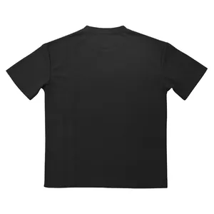 Detailed back view of a black waffle knit short sleeve T-shirt for men with a loose fit