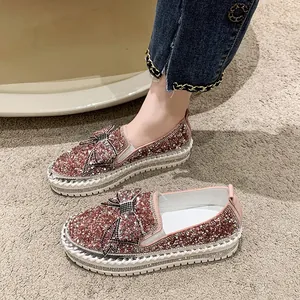 Mocassini platform con fiocco di strass da donna scarpe casual da camminata