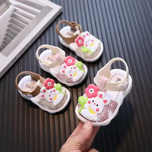 Cute Cartoon Rabbit Toddler Girls Sandals Soft PVC Non-Slip Princess First Walkers Pink Beige Summer Infant Baby Shoes