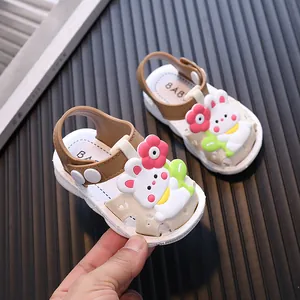 Cute cartoon bunny toddler sandals for baby girls, soft and comfy summer walking shoes.
