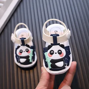 Toddler sandals with cute cartoon panda design, soft sole for learning to walk