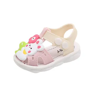 Cute toddler girl's pink cartoon bunny sandals for summer walking and daily comfort