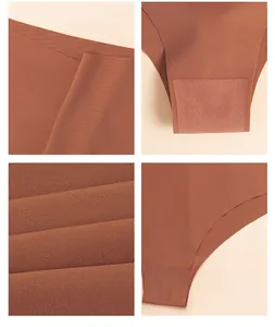 Vues détaillées de l'ensemble de soutien-gorge marron sans couture montrant la texture