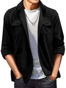 High quality men's black faux suede casual jacket with classic lapel and dual chest pockets