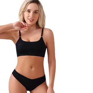 Ensemble soutien-gorge et culotte sans coutures noir, respirant et très confortable