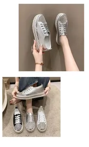 Fashion women's rhinestone platform sneakers available in silver, black and white