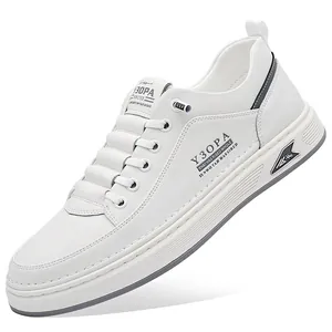 Zapatillas bajas de cuero blanco para hombre con diseño de calzado casual de moda