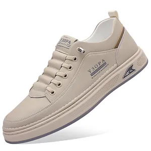 Premium men's beige leather casual sneakers with low-top lace-up design and Y3OPA text