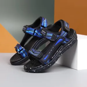 Boys' lightweight soft sole sandals with blue wavy pattern for beach and casual wear