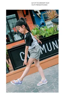 Young girl walking in purple lightweight open-toe sandals with soft soles