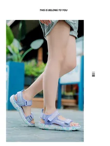 Comfortable girls purple summer sandals with soft soles and cute I Love You print design
