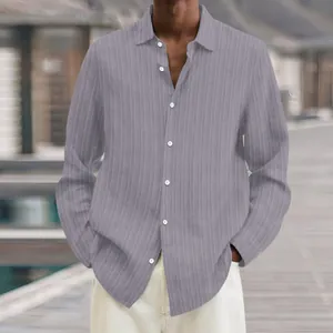 Detailed view of grey ribbed texture on men's long sleeve button-down casual shirt