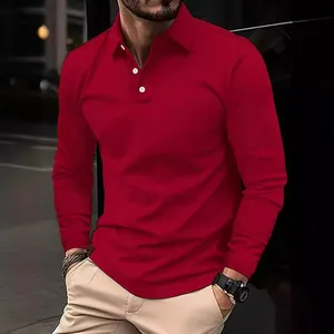 Polo classica rossa a maniche lunghe da uomo con design casual del colletto a bottoni