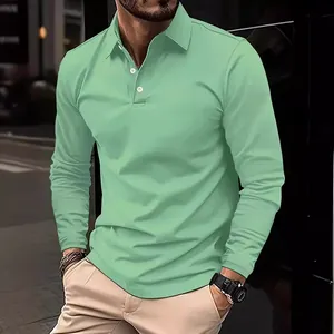 Polo classica a maniche lunghe da uomo con colletto button-down in verde salvia