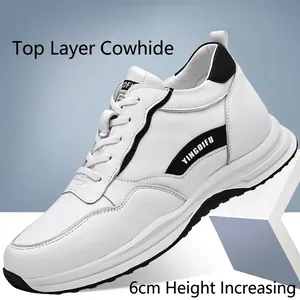 Λευκά ανδρικά sneakers με αύξηση ύψους 6cm από γνήσιο δέρμα μοσχαριού κορυφαίας