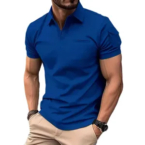 Slim fit koningsblauw heren poloshirt met korte mouwen en handig zakje op de mouw
