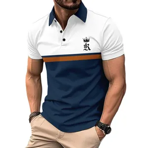 Polo décontracté pour homme avec motif bloc de couleurs et emblème de couronne chic