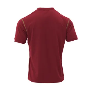 Back view of a maroon men's quick-dry polo shirt with yellow contrast stitching.