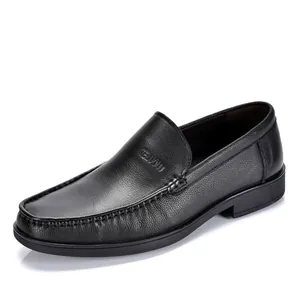Mocassins en Cuir Véritable pour Hommes Première Couche Peau de Vache Chaussures de Bureau Slip On Semelle Souple Respirant Chaussures de Marche Noir