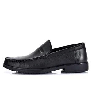 Mocassins de bureau classiques en cuir véritable noir pour hommes au fini souple