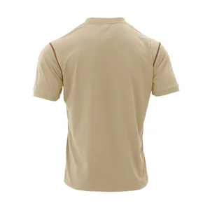 Back view of khaki men's short sleeve Polo shirt featuring stylish contrast shoulder stitching