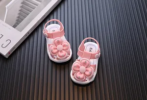 Pink toddler girl sandals with floral design and closed-toe protection for summer